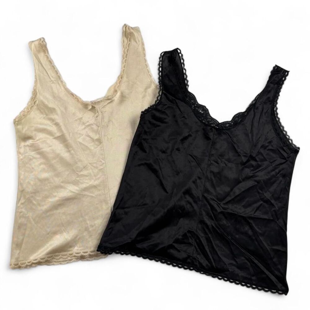 Vintage Ashley Taylor Lace Camisole Bundle Black Cream Tanks Women's Small Satin - Picture 6 of 6